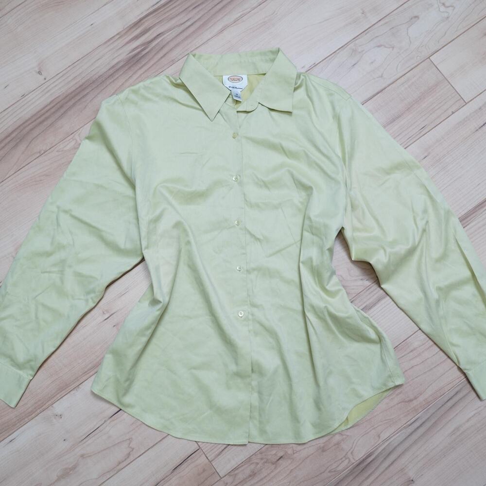 Talbots Lime Green Wrinkle Resistant Button Up Shirt Classic Preppy Size 18